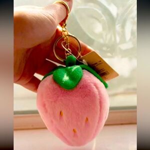 XMAS SALE Baby Pink Plush Strawberry Bag Charm Keychain